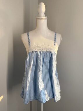 Mossimo Supply Co. Light Blue & White Striped Lace-Trim Cami